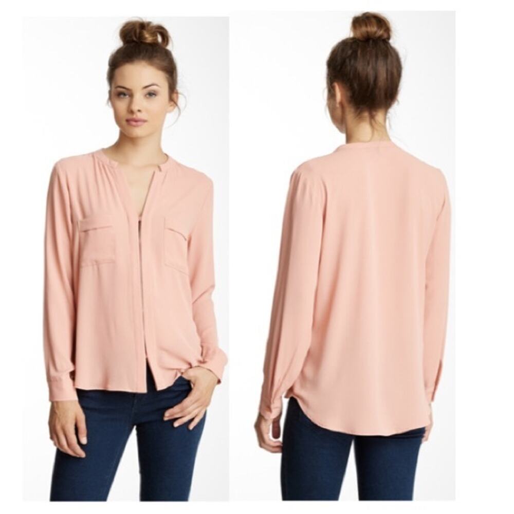 Ro & De Small Mandarin Collar Blouse Hidden Buttons Peach Pink